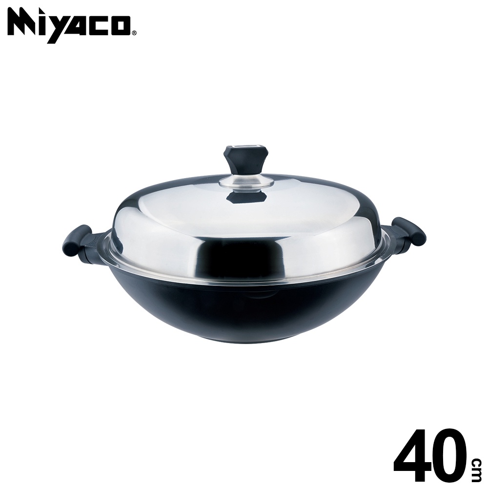 Miyaco 米雅可 礦岩鑄造不沾炒鍋深型炒鍋IH無蓋附蓋 40m附蓋-Leidea樂德兒, , large