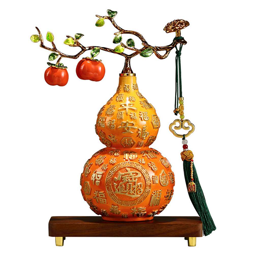 ModaCore Orange &ldquo;Good Luck & Prosperity&rdquo; Hundred Blessings Gourd Feng Shui Art Decor with Gift Box &ndash; Housewarming / Business Opening Gift, , large