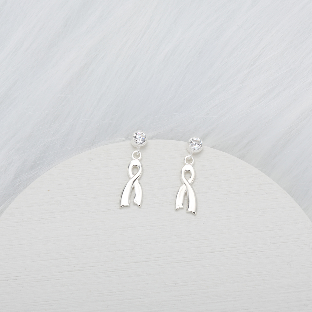 【Angel & Me】想念 絲帶 A【Angel & Me】Miss you Ribbon s925 sterling silver earrings birthday gift符號 單鑽 一對 s925 純銀 耳環 耳夾 生日 情人節禮物, , large