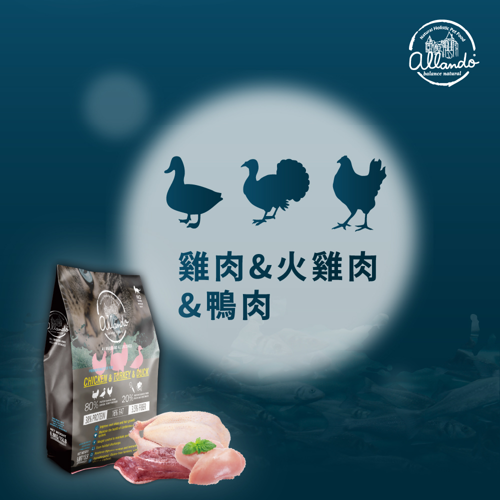 【Allando 奧藍多】無榖貓糧雞肉+火雞肉+鴨肉400gX2包組(全齡貓/貓飼料/貓糧), , large