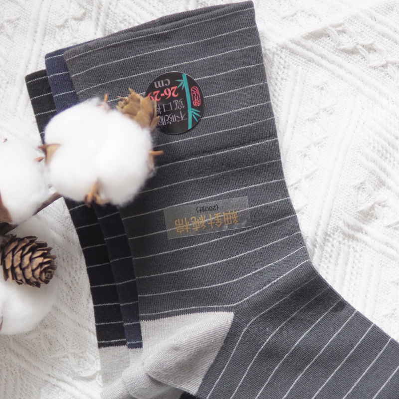 [Kaimei Cotton Industry] 12 pairs set, random and excellent, MIT made in Taiwan, antibacterial and deodorizing bamboo charcoal wide-mouth health socks, striped style, , large