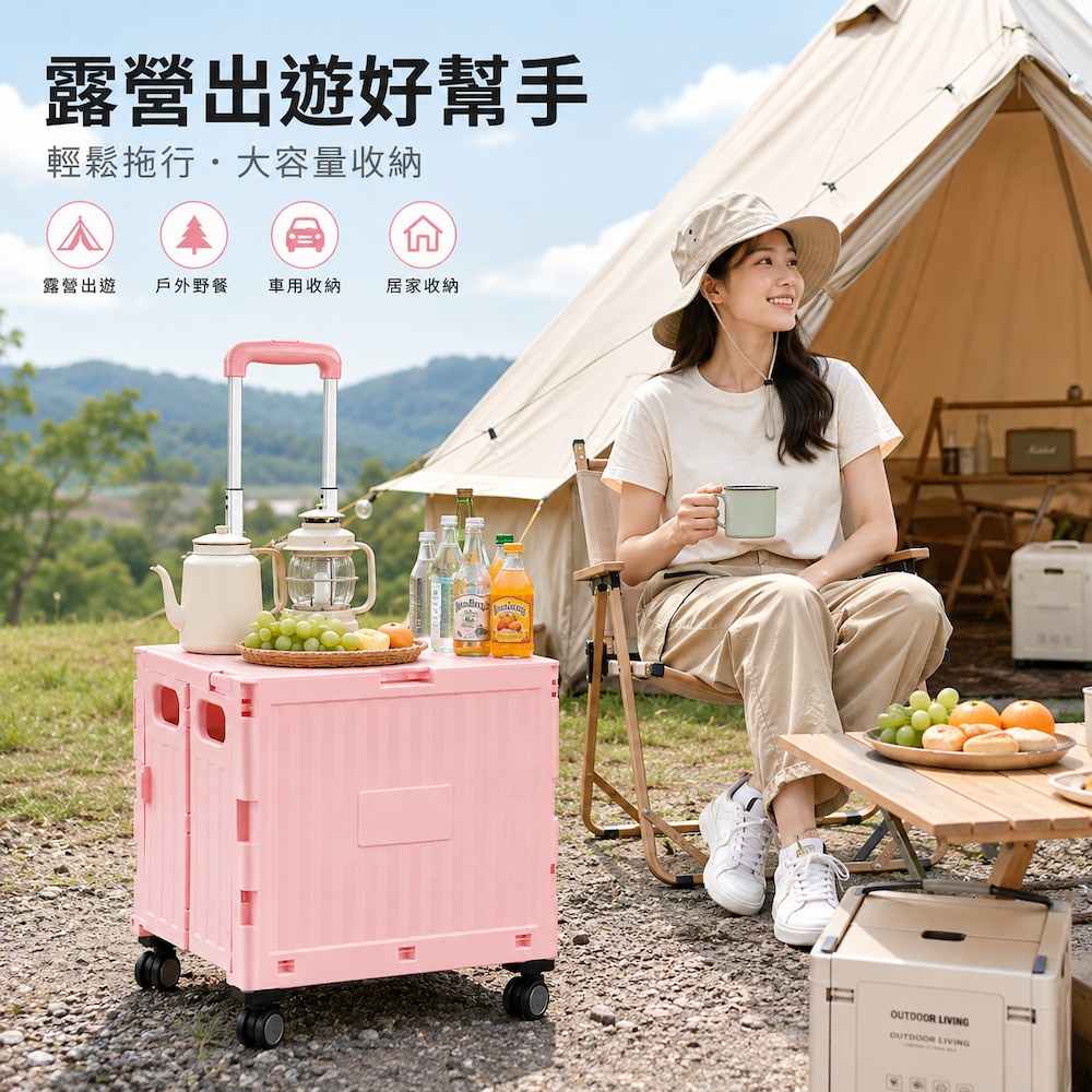 【A&R】亮彩系萬向四輪折疊收納購物手推車 50L 任選, , large