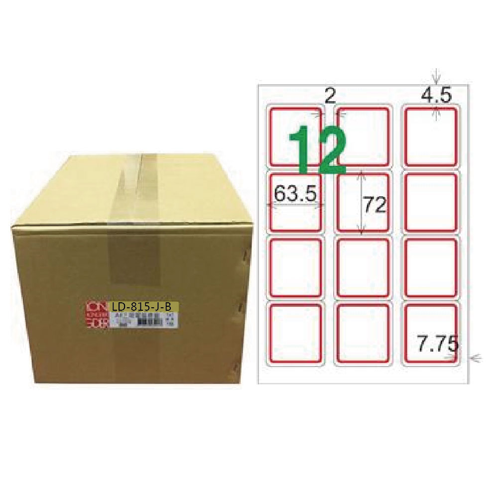 【龍德】LONGDER 三用電腦標籤 A4 12格 圓角 63.5*72mm 紅框1000張/箱 LD-815-J-B(適用雷射、噴墨、影印), , large