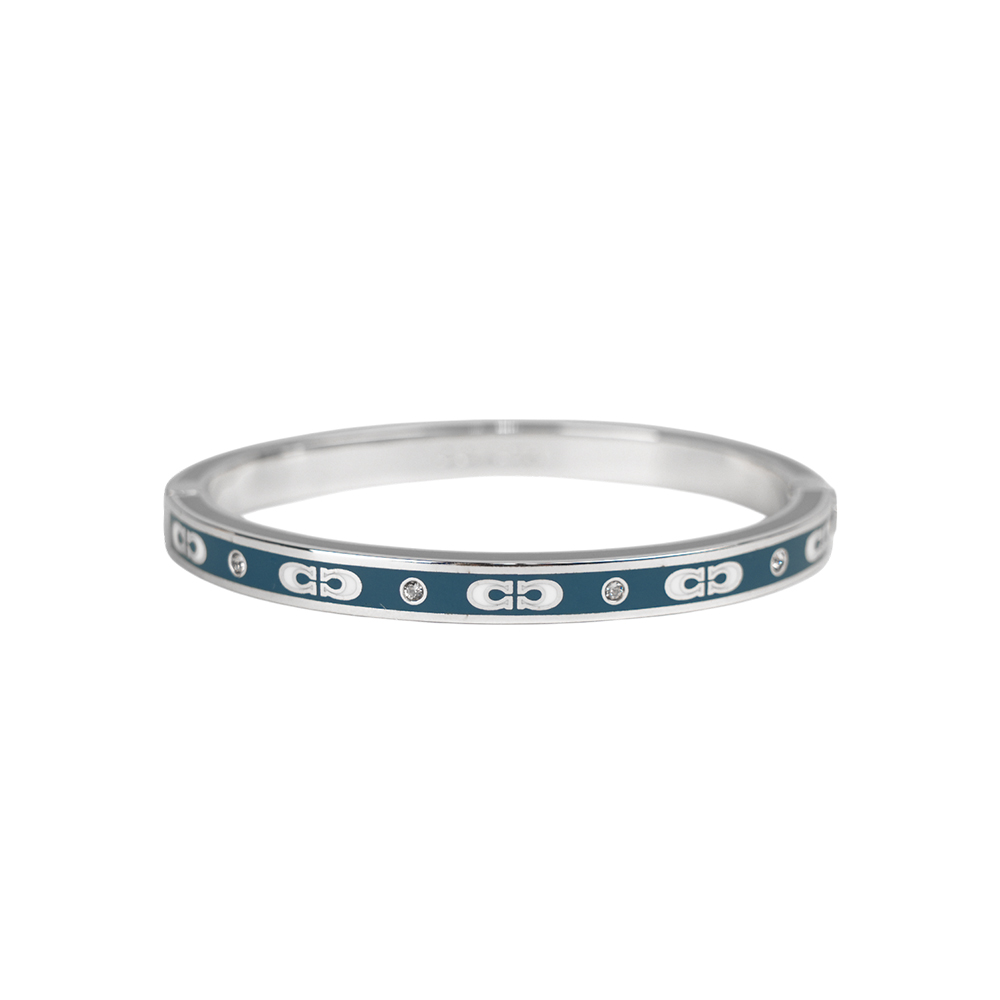 COACH CC Logo 琺瑯及水鑽不可調手環/銀色/藍色/灰色, , large