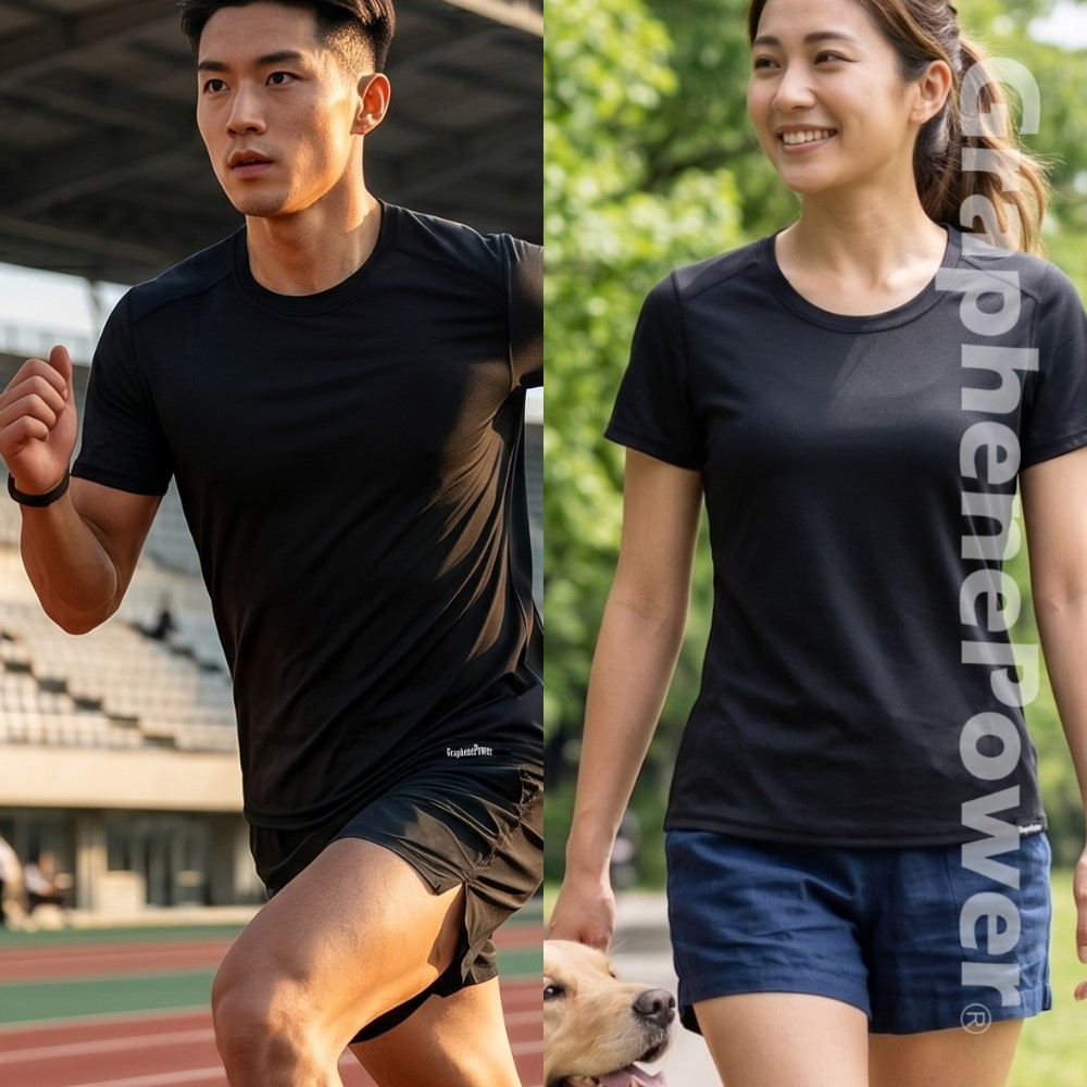 [GP石墨烯] 石墨烯散熱速乾涼感圓領短袖-黑色/女款, , large