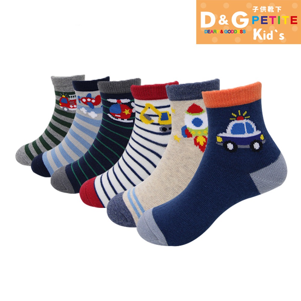 【D&G】交通工具大集合百搭男童短襪-飛機 直升機 火箭 挖土機 消防車 警車, , large