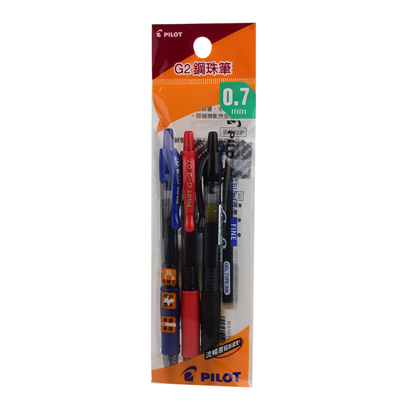 百樂G2(0.7)鋼珠筆3筆1芯, 混色, large