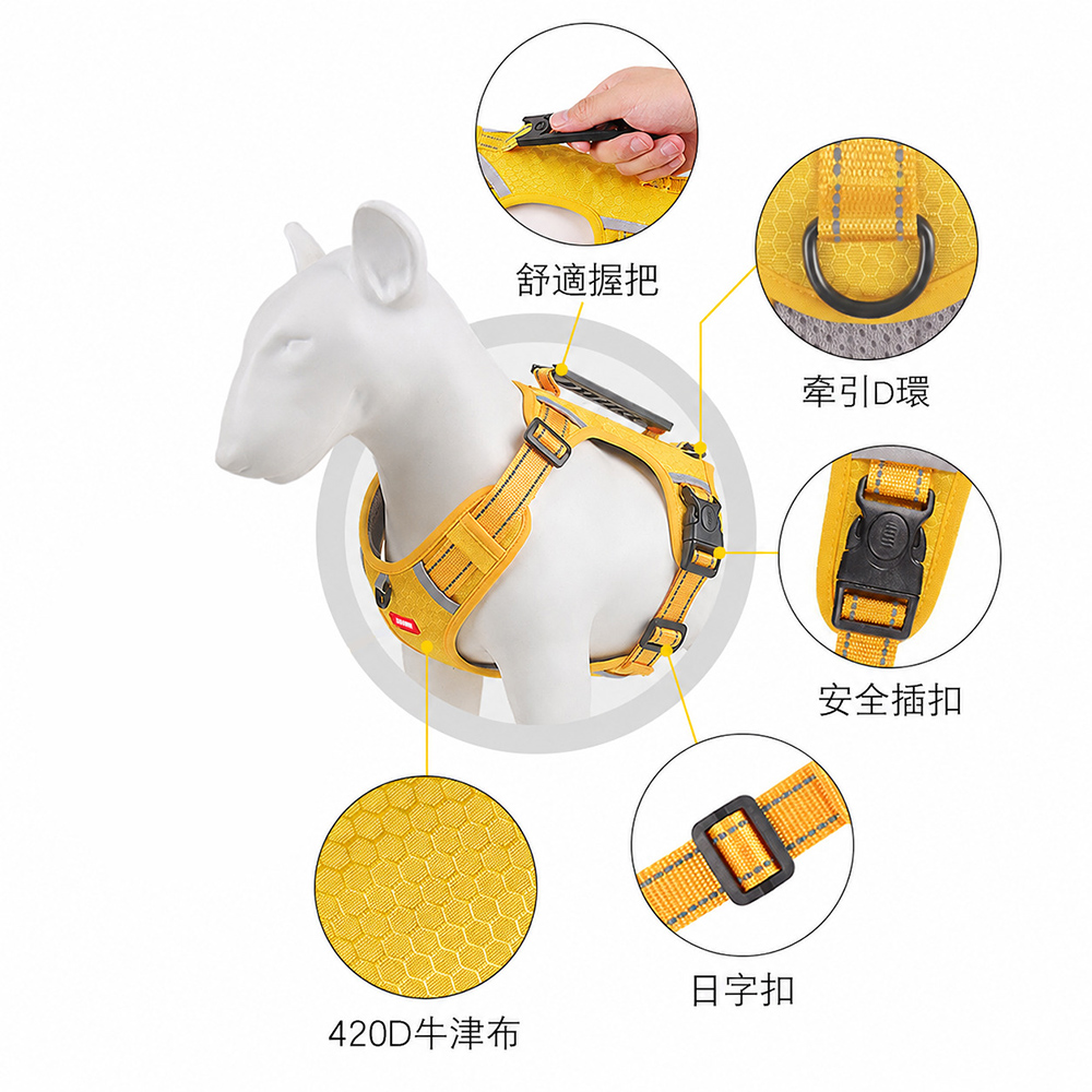 1入 防暴衝反光寵物胸背帶 大型犬中型犬狗狗牽引背心 舒適透氣外出散步安全狗繩 可調式胸背帶, , large