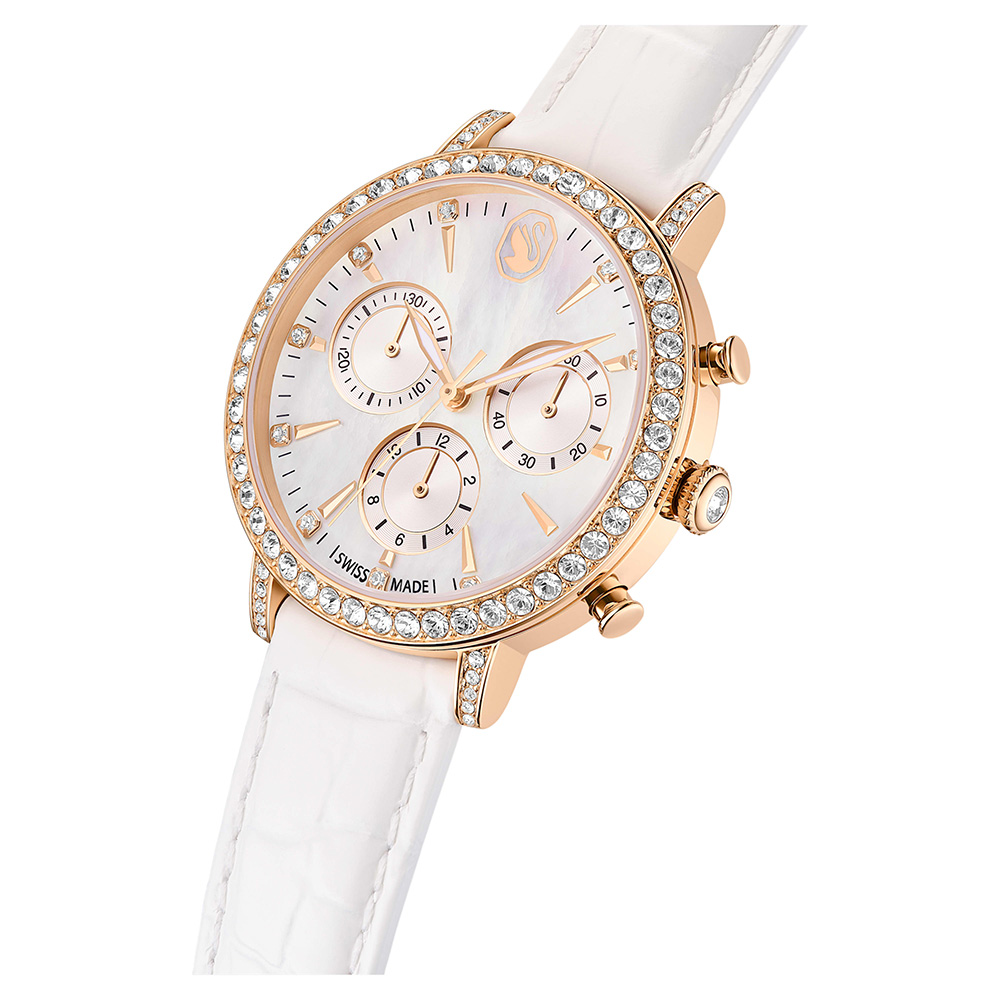 SWAROVSKI 施華洛世奇 Dextera Octagon 珍珠貝水晶三眼計時女錶-36mm  送禮推薦(5754536), , large