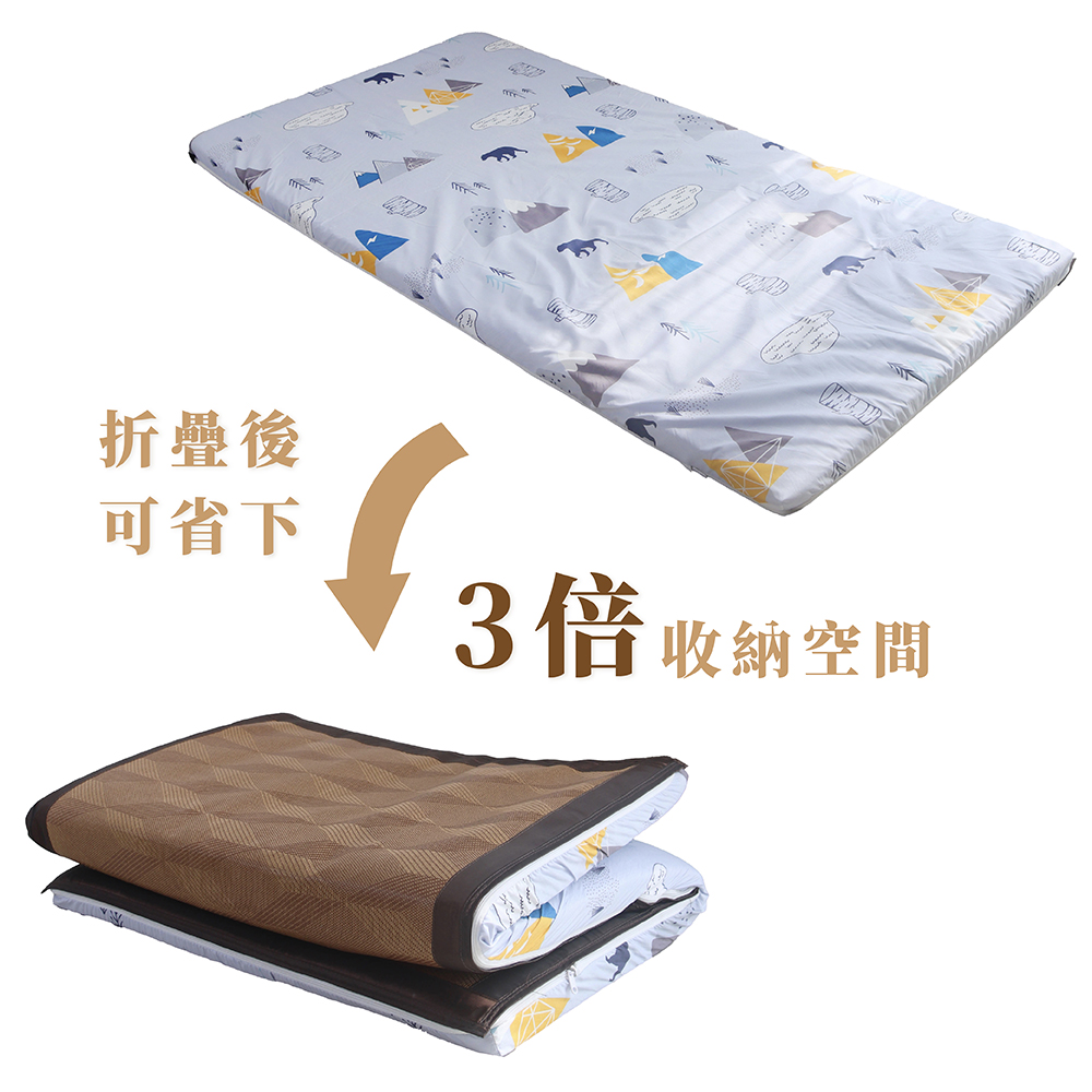 【台灣製造】四季亞藤透氣床墊 厚度5cm 單人加大3.5尺｜現代交織｜雙面可翻 涼感蓆面 三折床墊 亞藤涼蓆, , large
