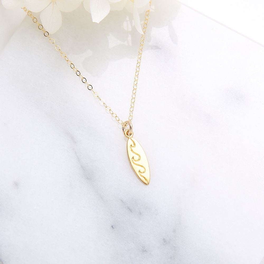 【Angel & Me】Surfboard s925 sterling silver 24k gold plated necklace gift, , large