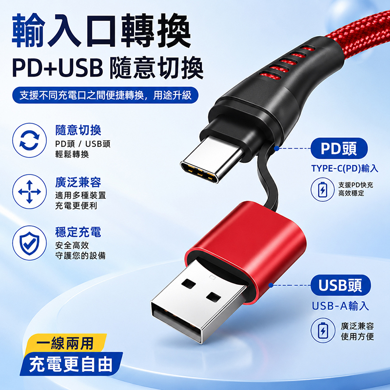 [翊承國際]【免運 + 贈品】6合1 USB PD 編織快充線, , large