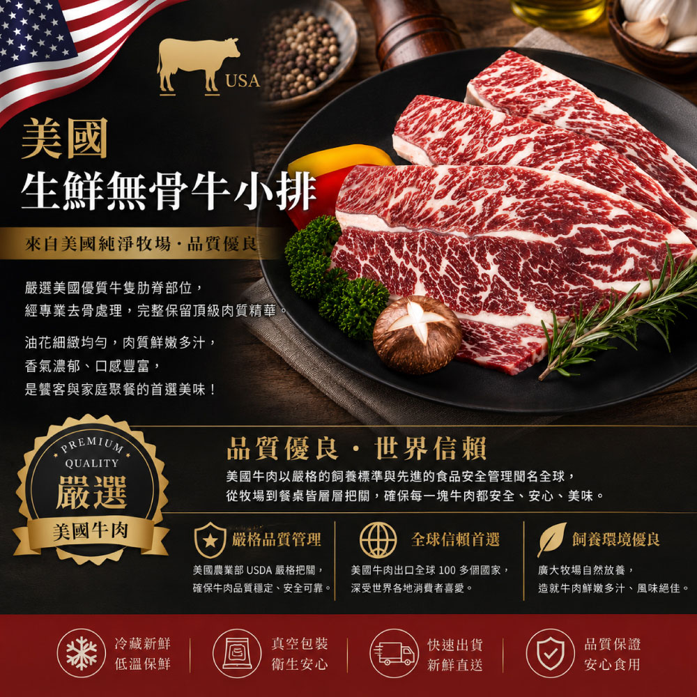 豪鮮牛肉 美國安格斯雪花無骨牛小排3片(200g&plusmn;10%/片), , large