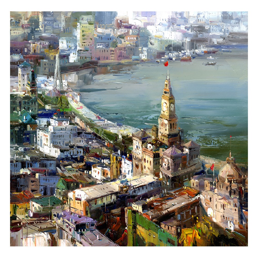 【御畫房】城市印象 國家一級畫師手繪油畫80&times;80cm(VF-167), , large