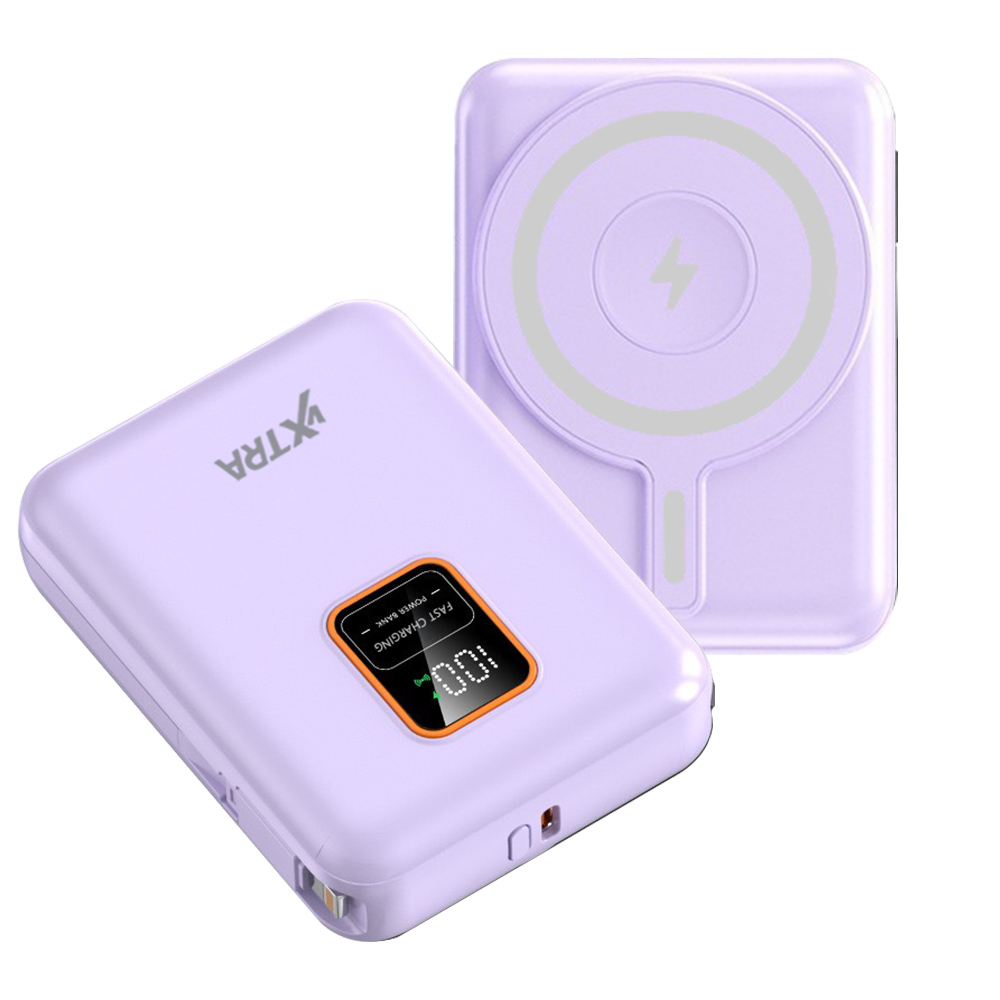 VXTRA 10000mAh電量顯示+自帶雙線 MagSafe磁吸無線快充 三用快充行動電源, , large