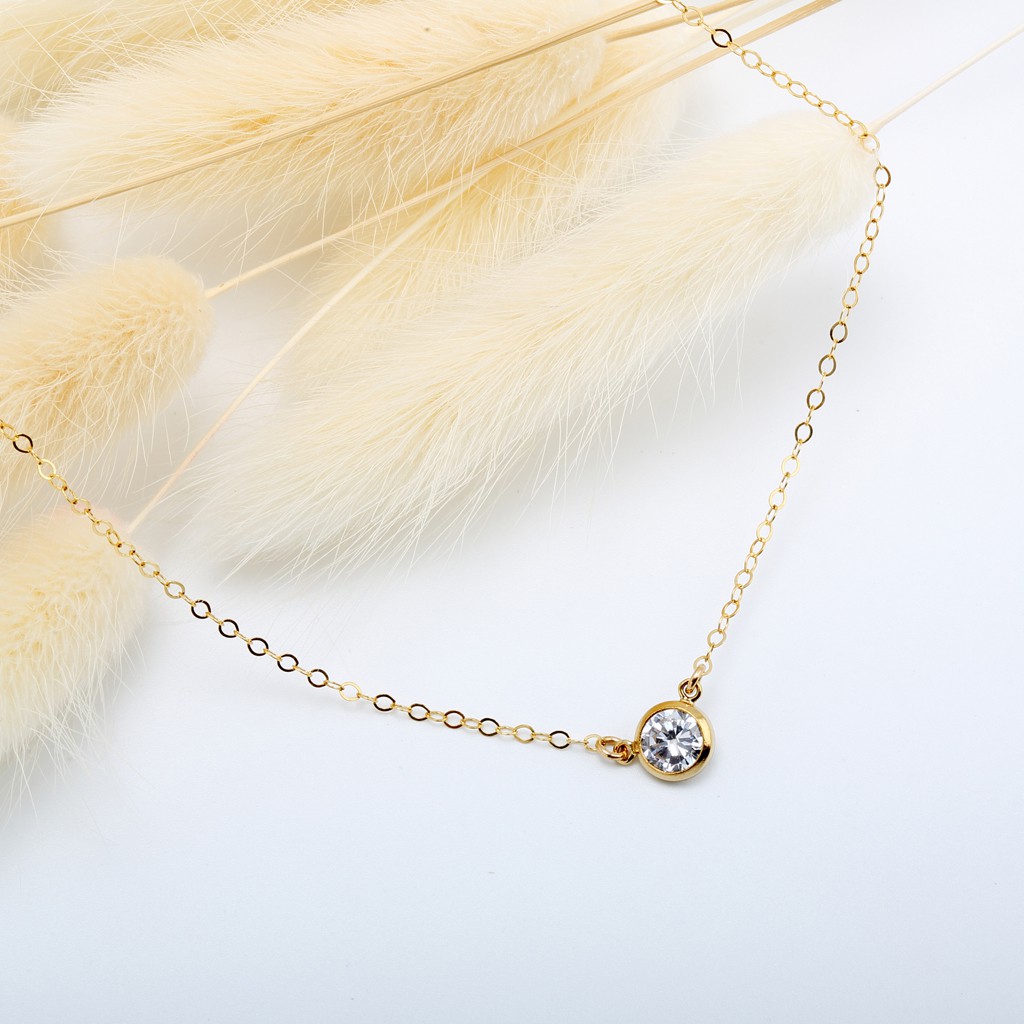【Angel & Me】14KGF Gold-filled CZ Single Swiss Diamond Necklace birthday gift, , large