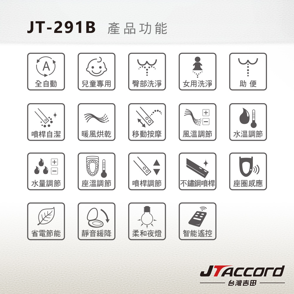 [JTAccord台灣吉田] JT-291B 溫水洗淨免治馬桶便座(遙控/標準版/未含安裝), , large