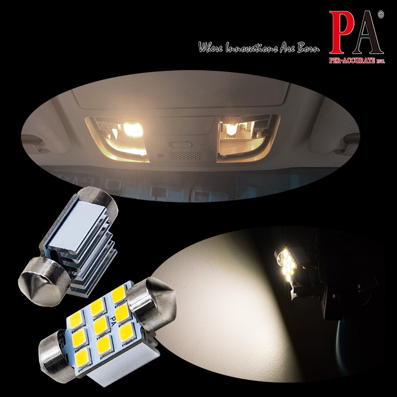 【PA LED】雙尖 28MM 31MM 暖白光 白光 2835 9晶 SMD LED 室內燈 牌照燈 行李箱燈 車廂燈, , large