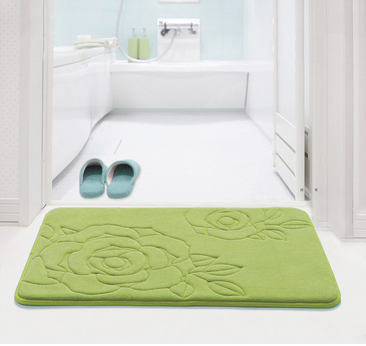 Rose embossed coral fleece memory foam anti-slip floor mat 40x60 cm, , large