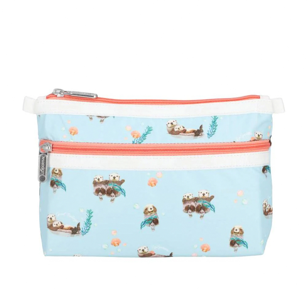 Lesportsac Cosmetic Clutch 雙層拉鍊化妝包 收納袋 盥洗包 女包(海洋風格水獺), , large