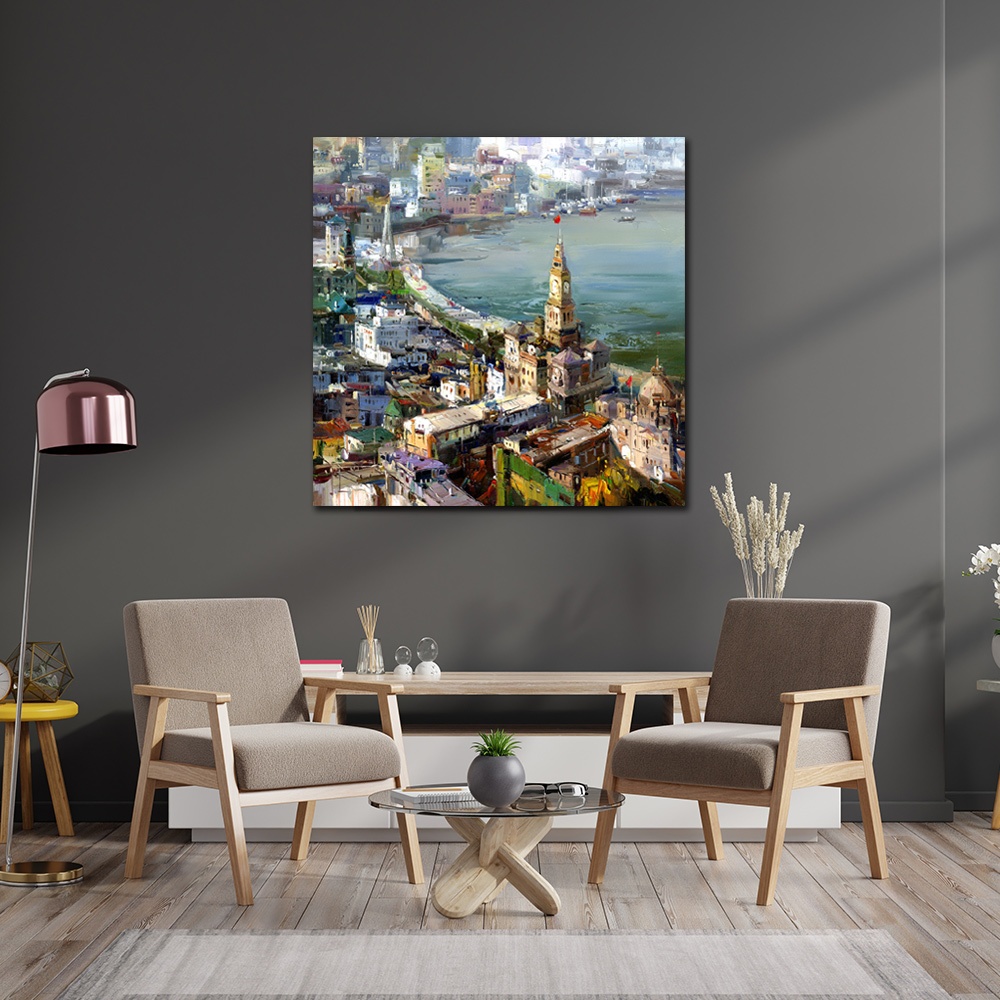 【御畫房】城市印象 國家一級畫師手繪油畫80&times;80cm(VF-167), , large