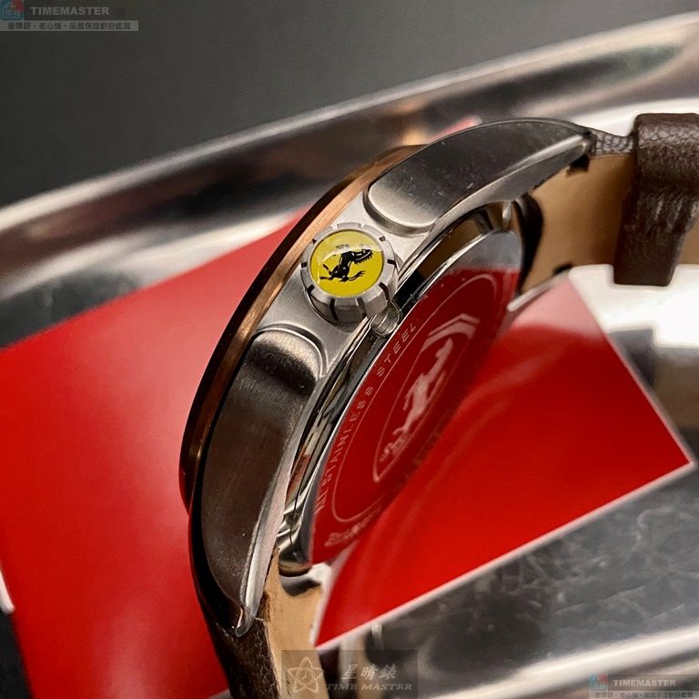 [星晴錶業]FERRARI手錶,46mm,FE00066白色錶面玫瑰金錶殼咖啡色真皮皮革錶帶款, , large