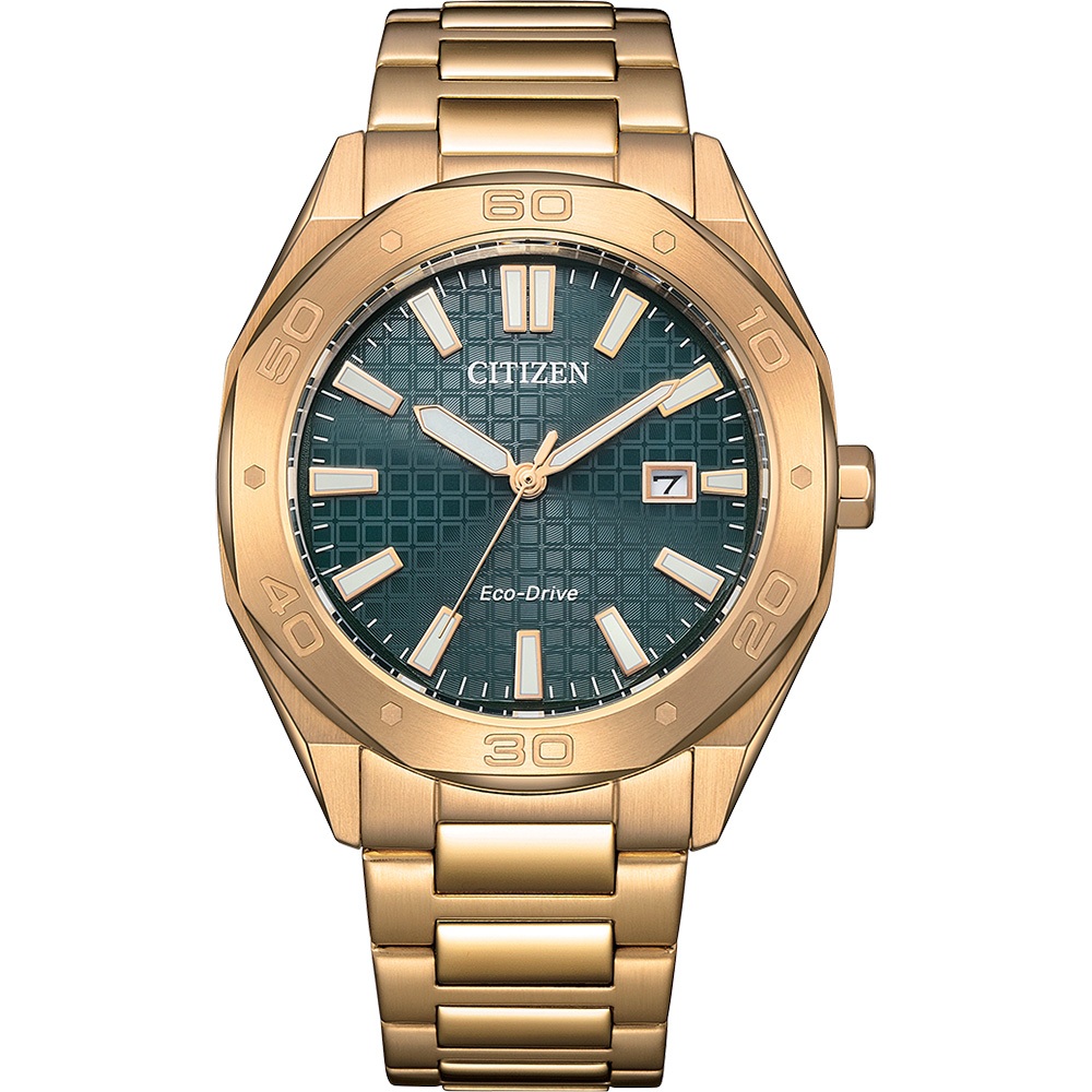 CITIZEN 星辰 玫瑰金限量版 光動能八角形格紋面手錶 BM7633-81X, , large