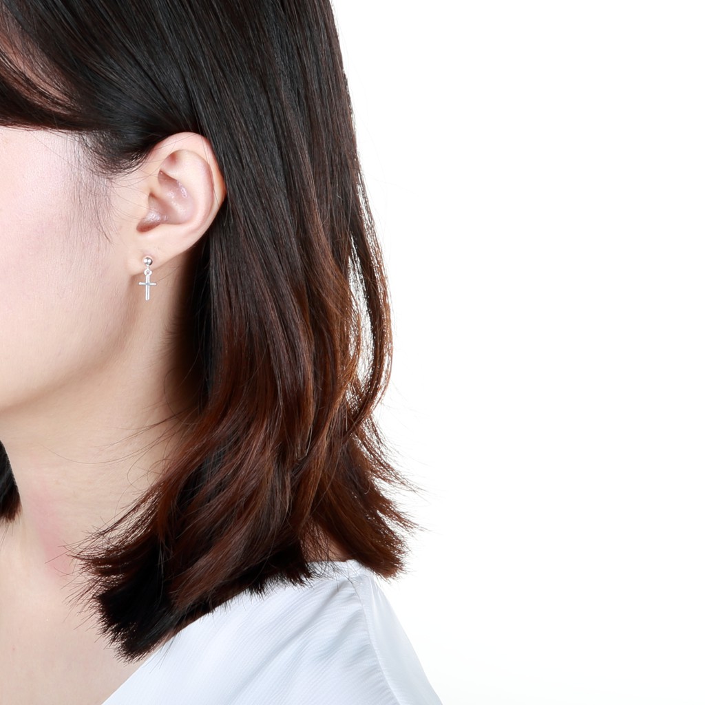 【Angel & Me】Mini Cross s925 sterling silver earrings (changeable ear clips) Day, , large