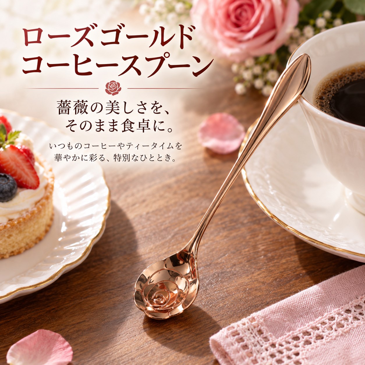 【HIYASU日安工坊】玫瑰金咖啡杓玫瑰, , large
