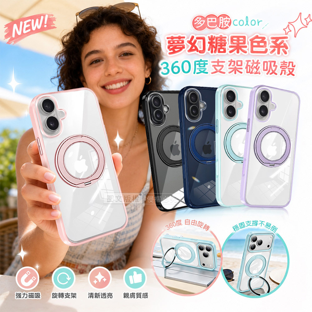 VOORCA 夢幻糖果360系列 iPhone 17 N52晶透磁吸殼 360度旋轉支架手機殼 保護殼, , large