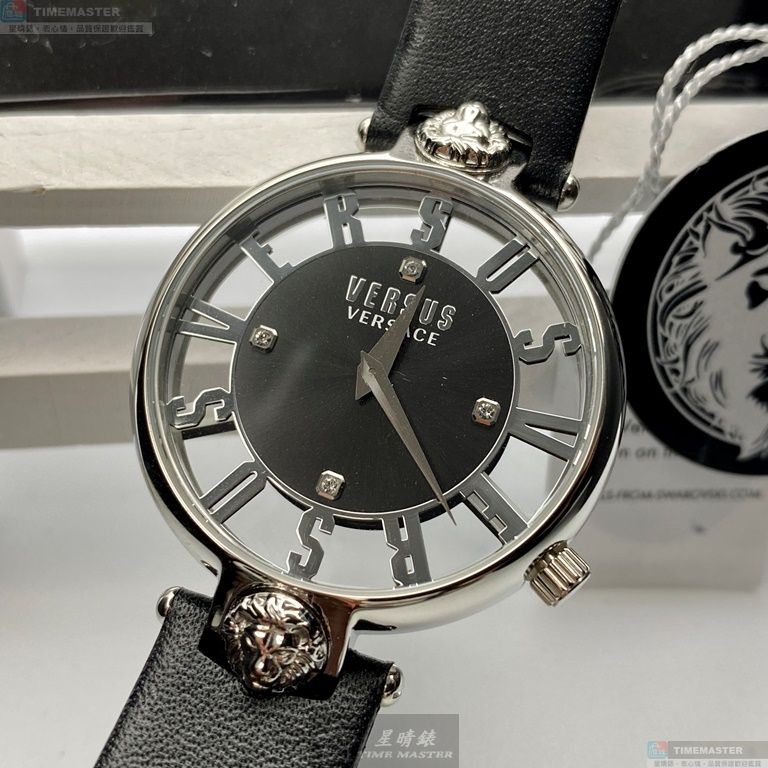 [星晴錶業]VERSUS VERSACE手錶,36mm,VV00089銀色錶面銀錶殼深黑色真皮皮革錶帶款, , large