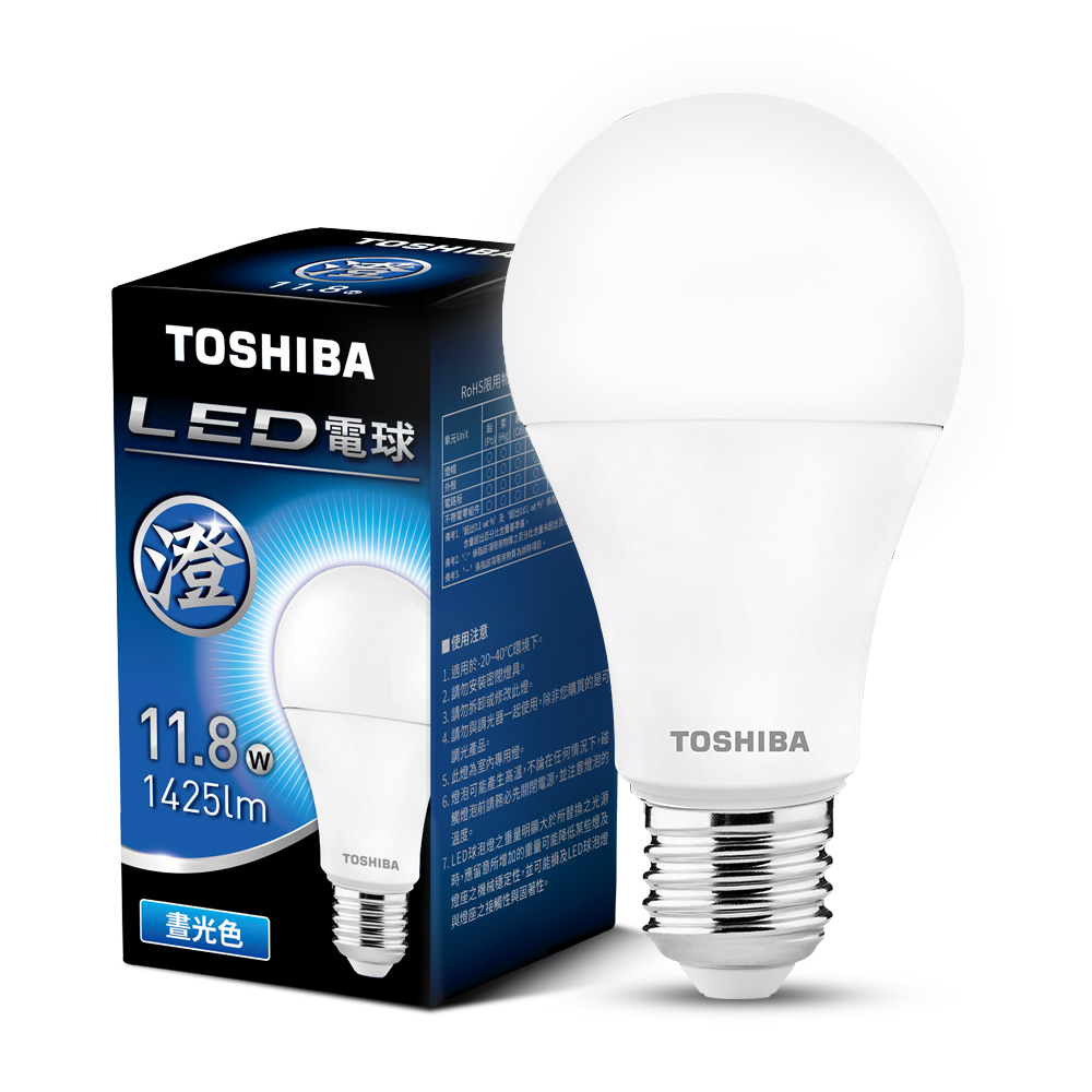 【TOSHIBA 東芝】澄系列 LED廣角燈泡  11.8W 高亮省電(晝光色), , large