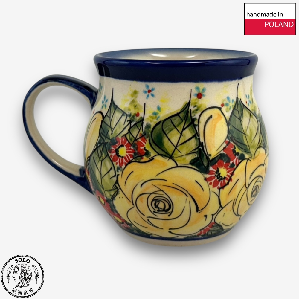 【SOLO Vintage】Cerraf Polish Pottery 350ml Mug Morning Light and Yellow Roses Series Made in Poland, , large