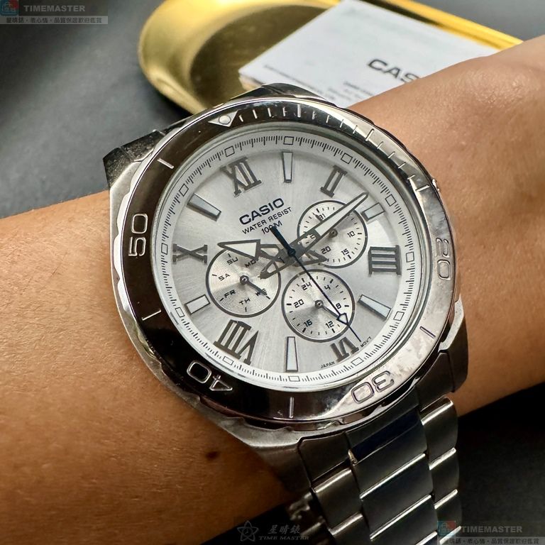 [星晴錶業]CASIO手錶,44mm,CA56831銀色錶面銀錶殼銀色精鋼錶帶款, , large