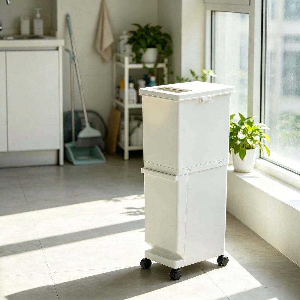 【this-this】日本TONBO｜UNEED系列雙層雙用型分類附輪垃圾桶55L, , large