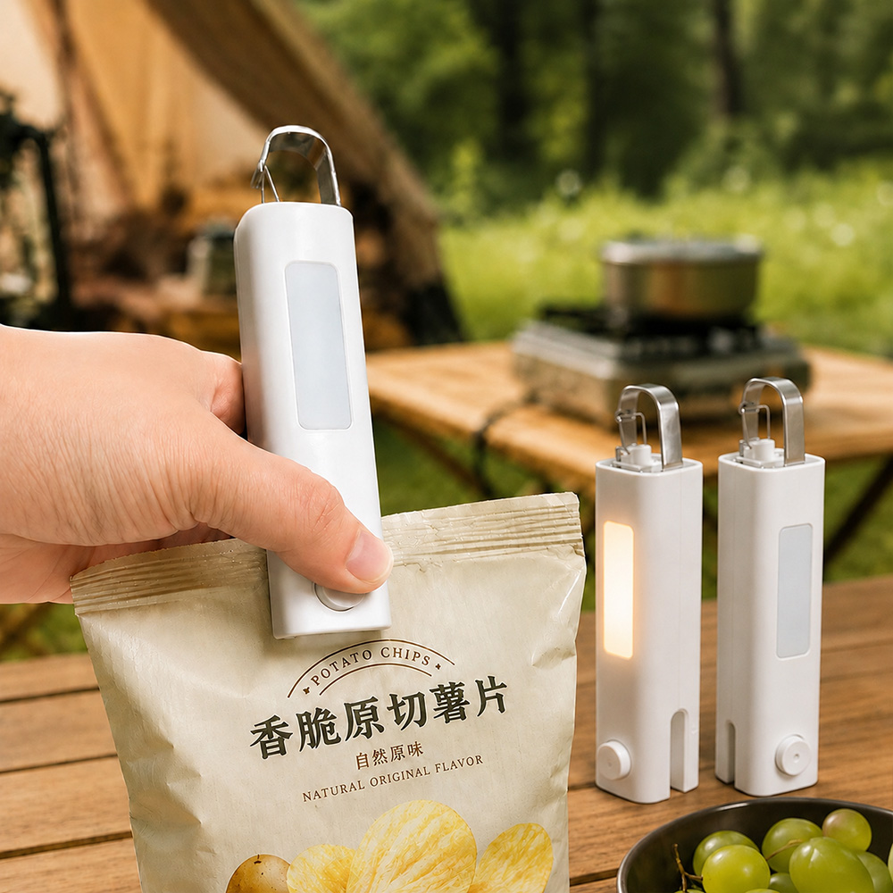 露營封口機 多功能零食封口器 開瓶器 小夜燈 TYPE-C充電 迷你熱封機 開袋器 食物袋密封器 野餐露營外宿, 營火白, large