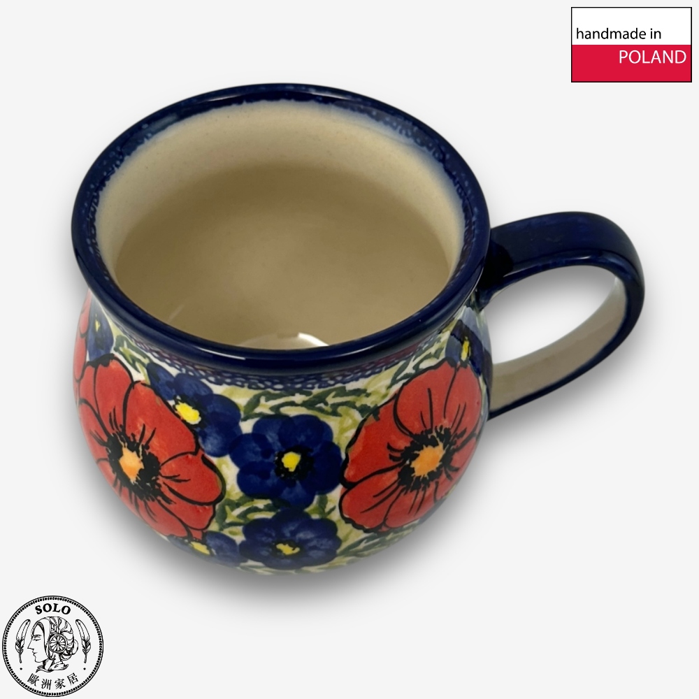 【SOLO Vintage】Cerraf Polish Pottery 350ml Mug Path of Red and Blue Flowers Series Made in Poland, , large