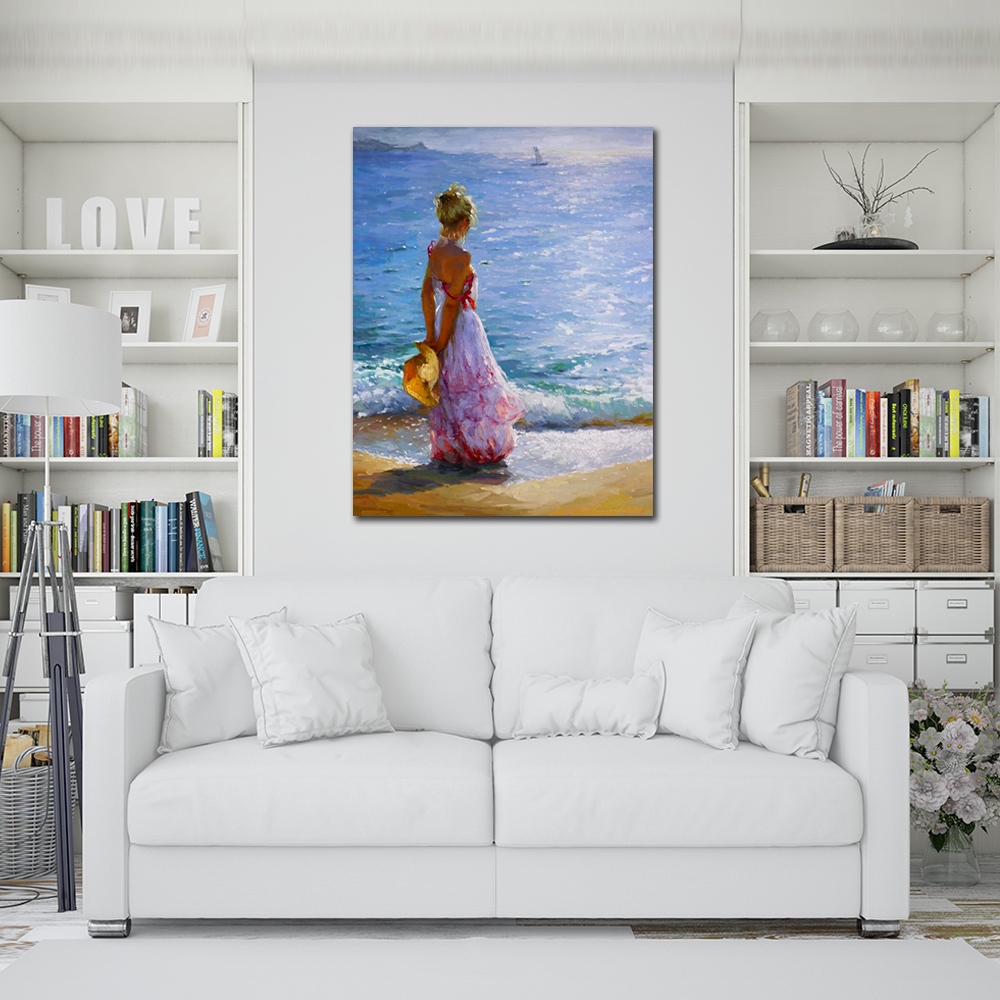 【御畫房】海邊 國家一級畫師手繪油畫60&times;80cm(VF-158), , large