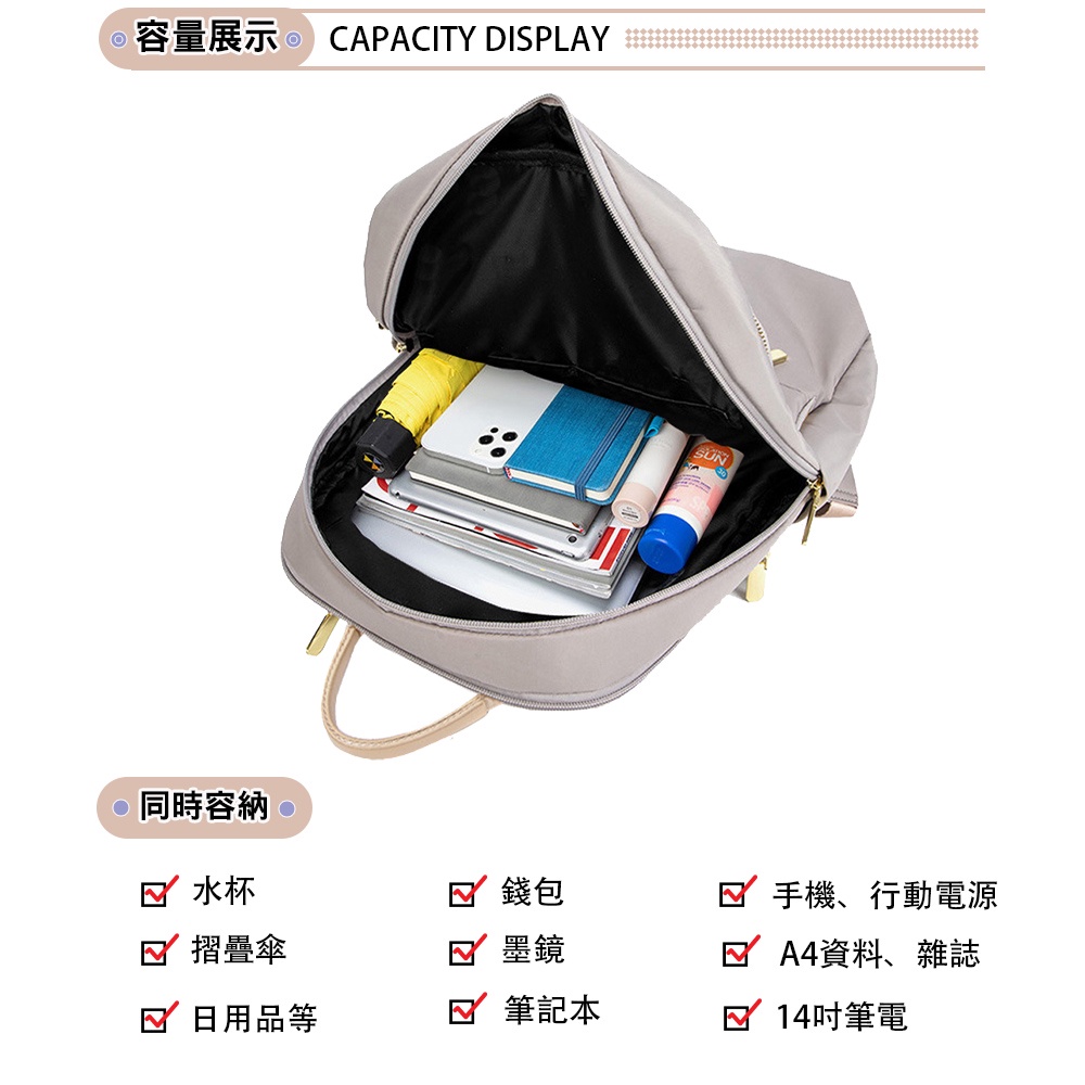 SPRNG-尼龍後背包14吋電腦後背包輕旅行後背包商務通勤後背包-多色(0-55083), , large