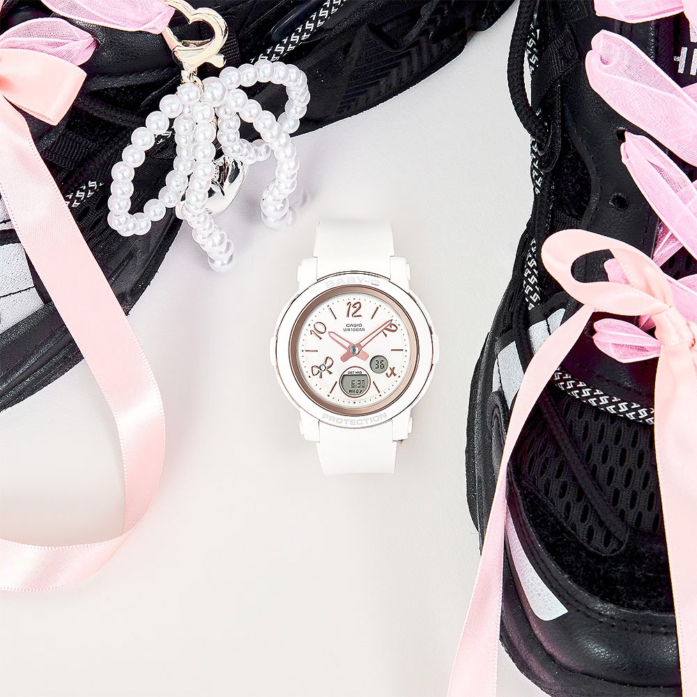 CASIO 卡西歐 BABY-G 緞帶雙顯女錶-白/粉色 BGA-290RA-7A, , large