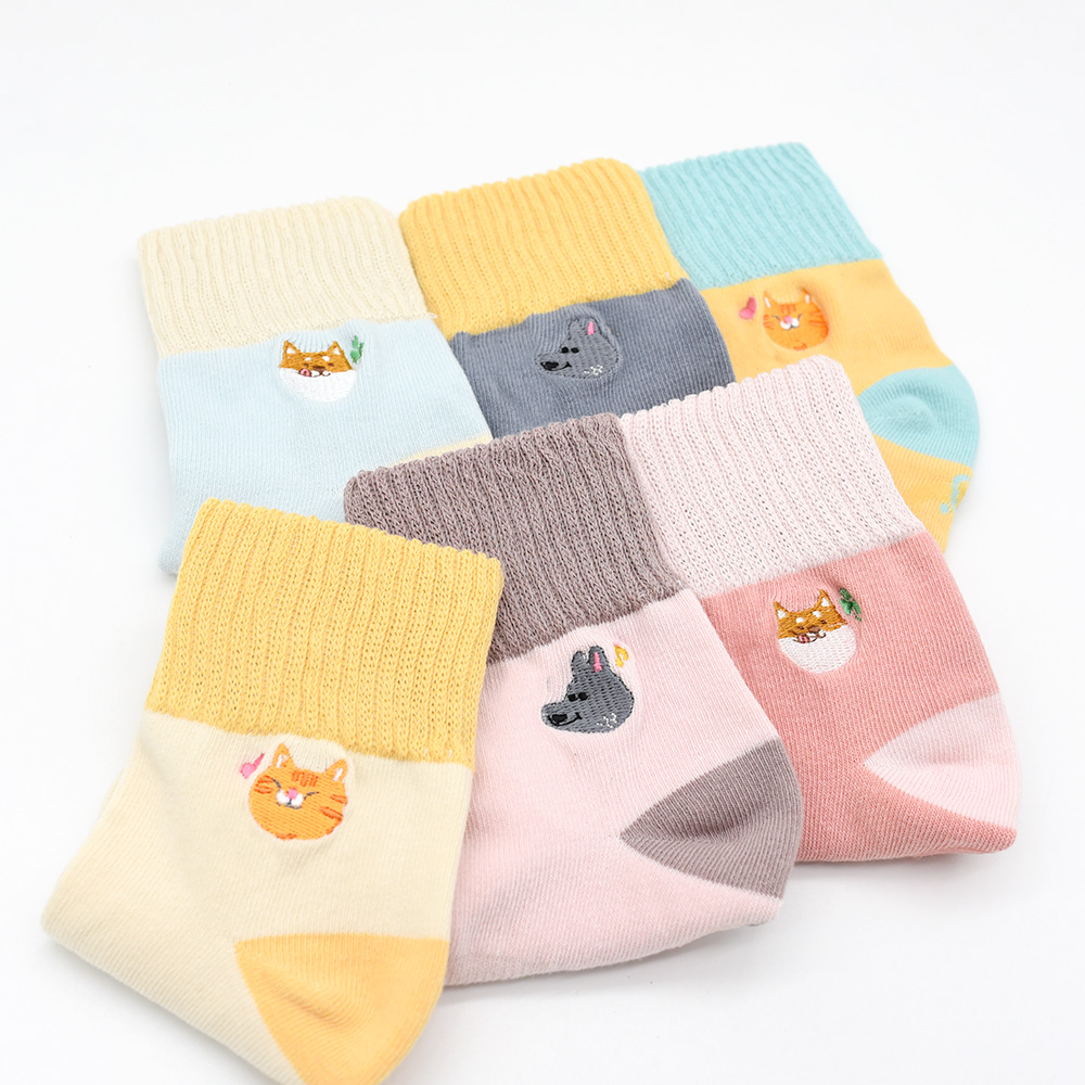 【minihope美好的親子生活】刺繡反折中筒襪-包色6雙組, , large
