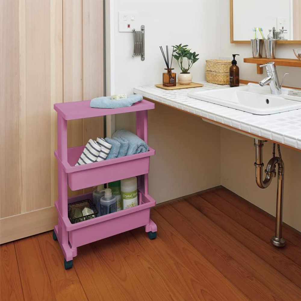 【JEJ ASTAGE】Japan-Made Multifunctional 3-Tier Utility Cart (Top Shelf Design / Storage Cart / Organizer Cart) &ndash; Pink, , large