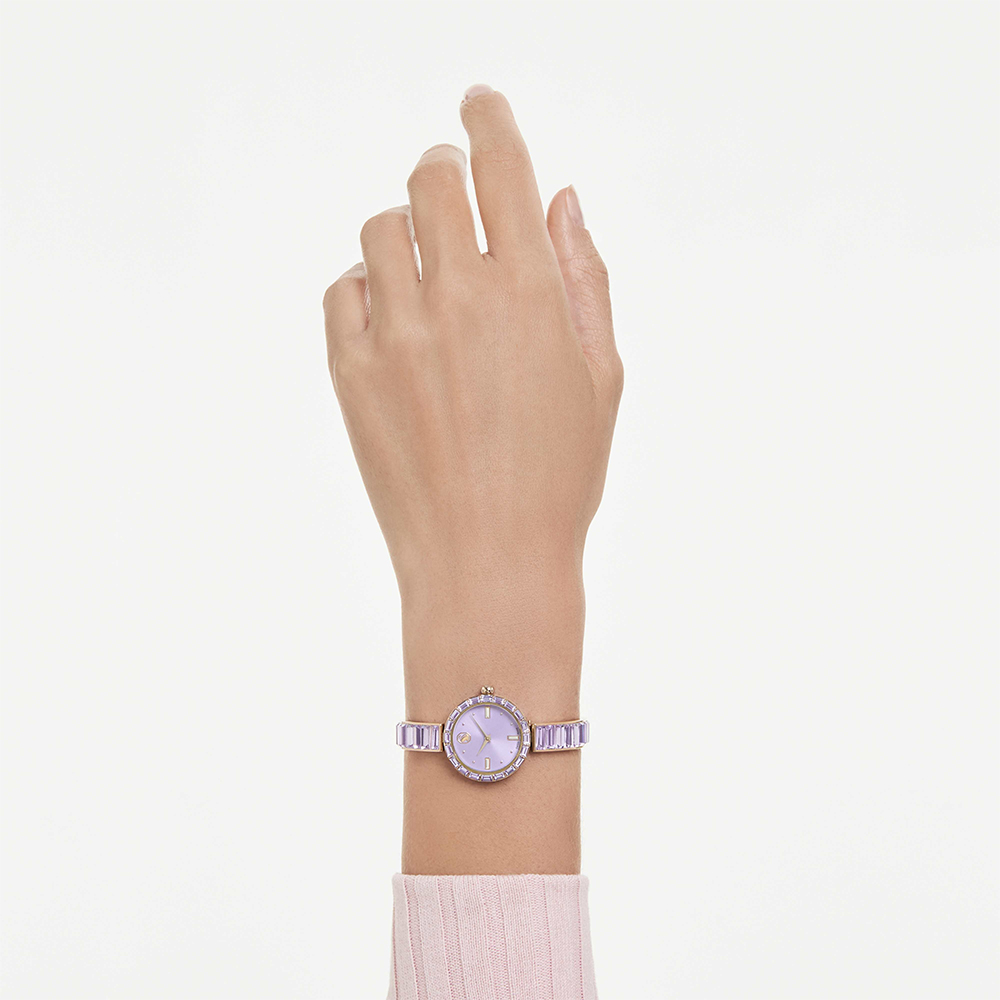 SWAROVSKI 施華洛世奇 Matrix Bangle 方形切割水晶手鐲式手錶 女錶-紫x香檳金 情人生日禮 推薦(5743713), , large