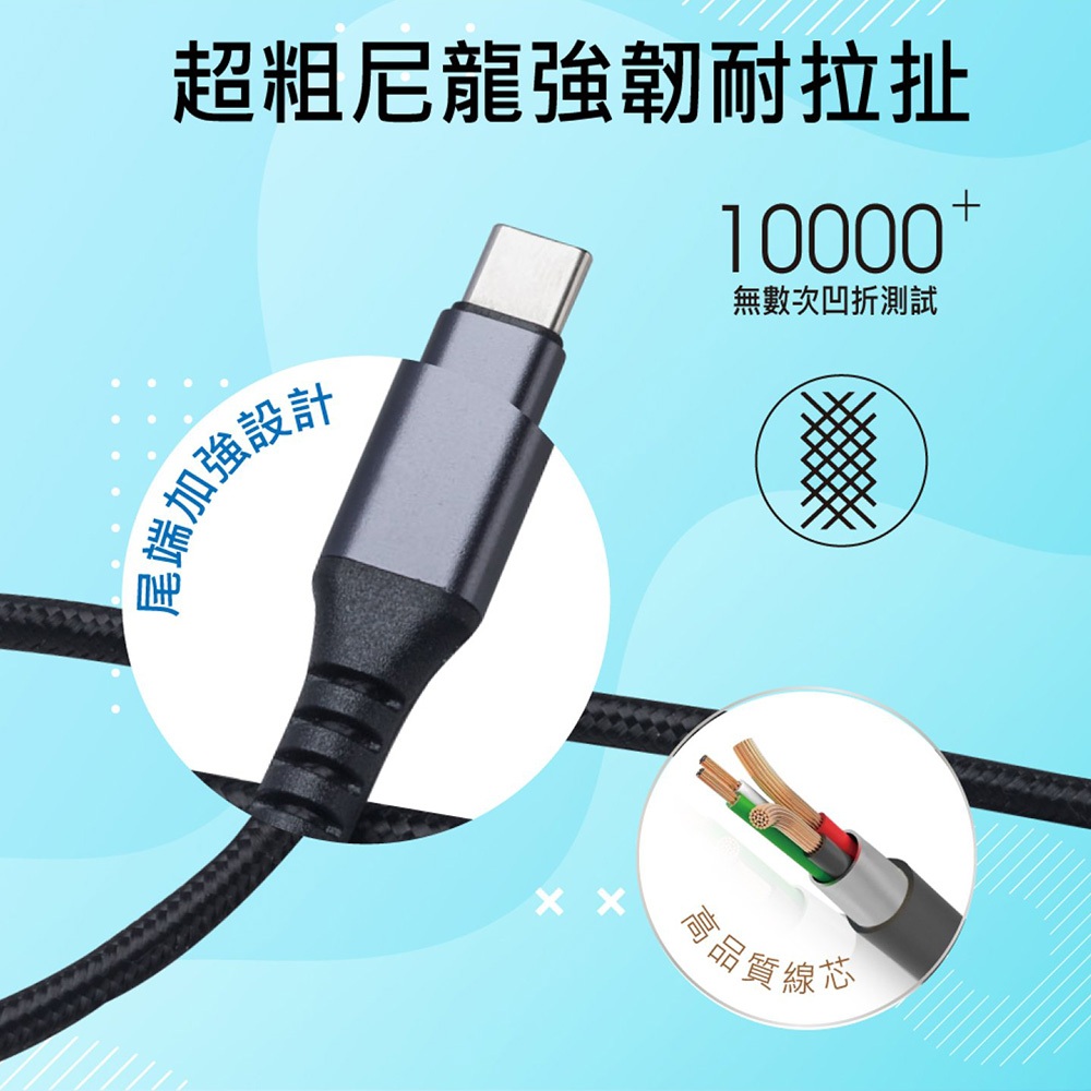 E-BOOKS XA44 Aluminum Type C to C 100W Fast Charging Transmission Cable 1M+2M Supports PD Fast Charging 5A High Current Pull Resistant, , large