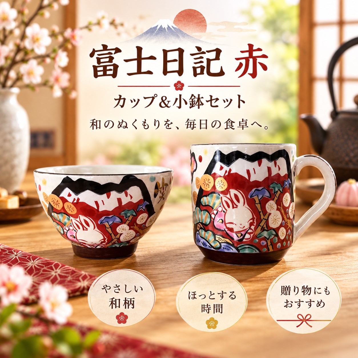 【HIYASU日安工坊】杯碗組 富士日記 赤, , large