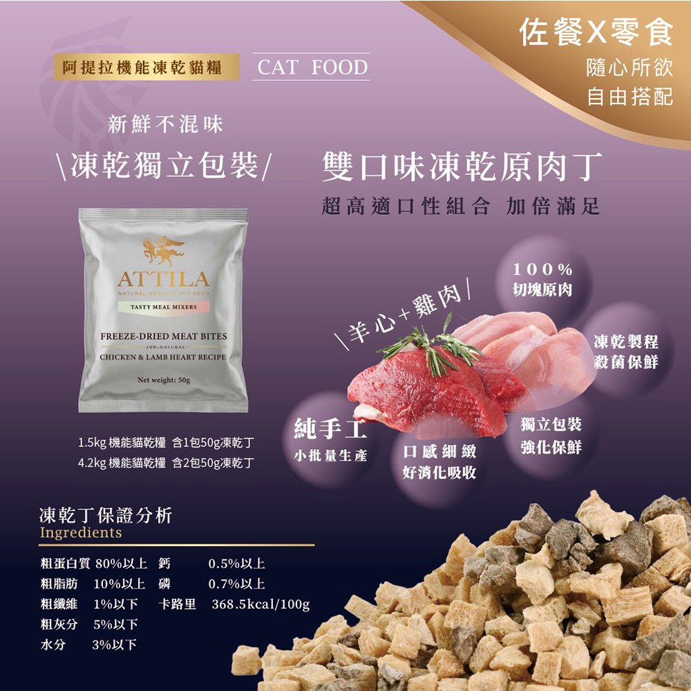 【ATTILA 阿提拉】機能凍乾貓糧 五種特選魚 皮毛養護1.5kg(全齡貓/貓飼料/無穀貓飼料), , large