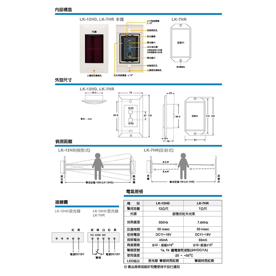 昌運監視器 Garrison LK-7HR 埋入型 反射式紅外線偵測器 偵測範圍7M, , large
