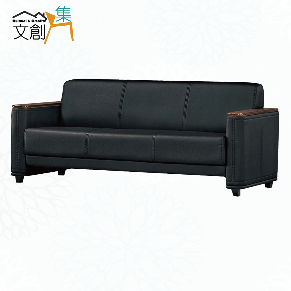 【文創集】蒙羅黑透氣皮革三人座沙發椅(客約商品), , large
