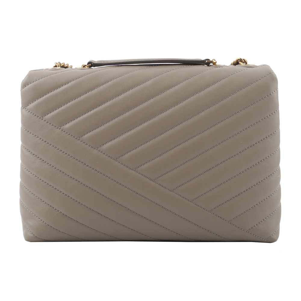 TORY BURCH Kira 縫線設計翻蓋肩背/斜背鍊包/灰色, , large