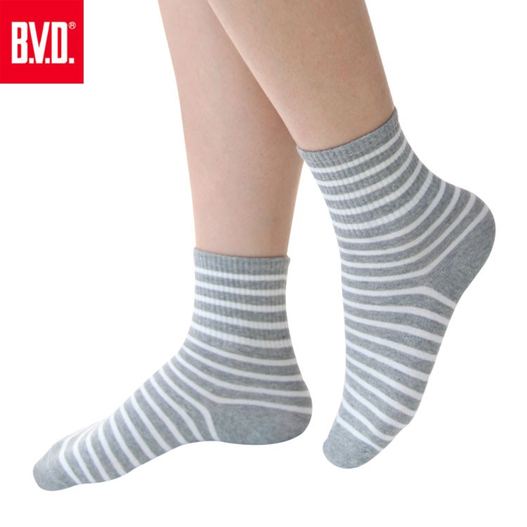 【BVD】1/2條紋直角女襪<紅>B520 女襪 短襪 休閒穿搭襪, , large